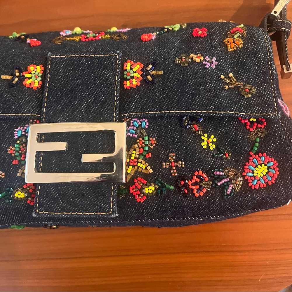 Fendi Denim Beaded Baguette - Picture 5 of 13